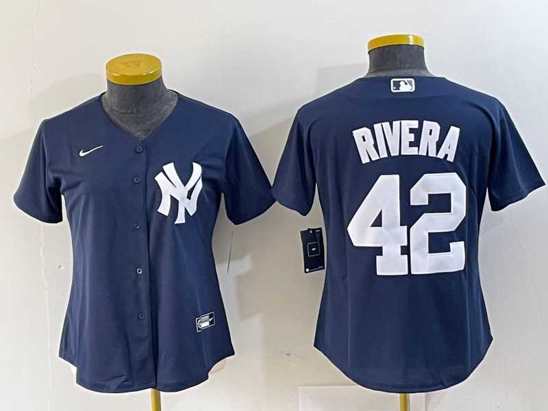 Womens New York Yankees #42 Mariano Rivera Name Navy Blue Cool Base Stitched Baseball Jersey